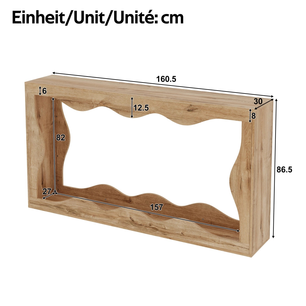 Consolle con bordo ondulato e 2 ripiani aperti, per ingresso, in pannello truciolare, naturale, 160,5 × 30 × 86,5 cm