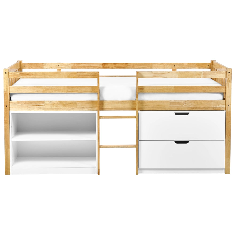 Letto per bambini in marrone chiaro UE misura singola 90 x 200 cm con telaio a doghe cassetti e ripiani letto per bambini piccoli