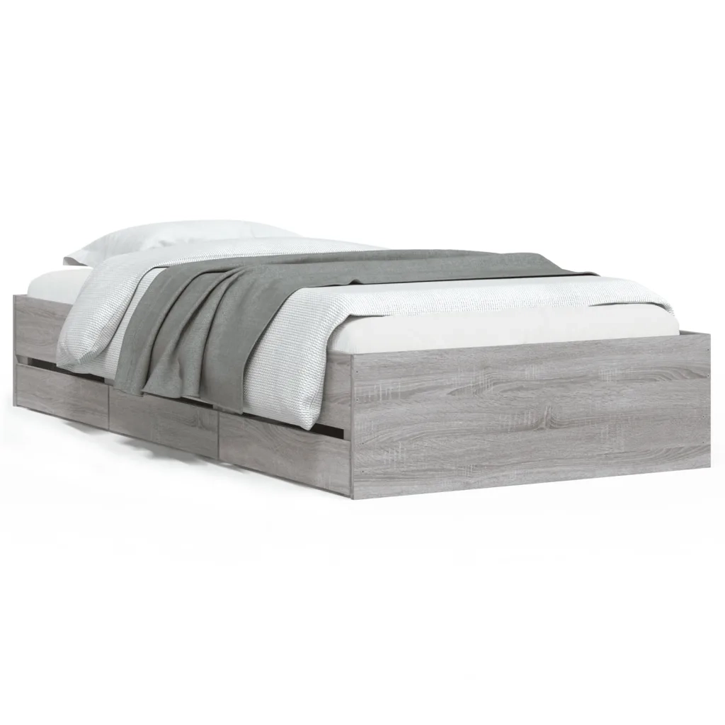 Giroletto Cassetti-Struttura Letto con contenitore Grigio Sonoma 90x200 cm Legno Multistrato 289851