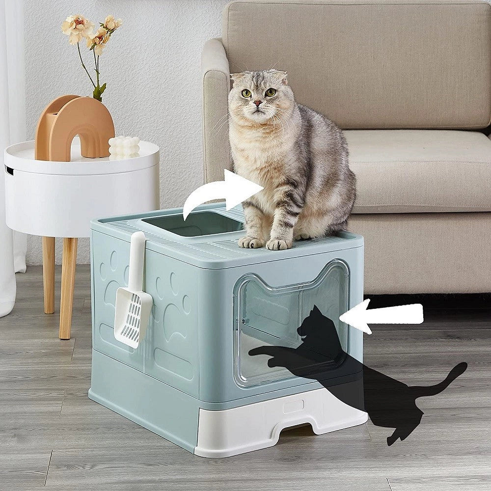Trade Shop - Lettiera Per Gatti Con Ingresso Dall'alto Coperchio Toilette Paletta In Plastica -