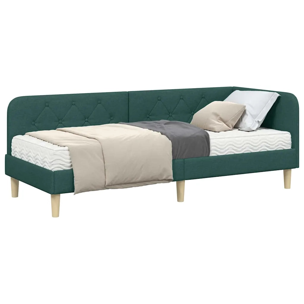 Cornice del letto ad angolo Verde Scuro 80 x 200 cm Tessuto