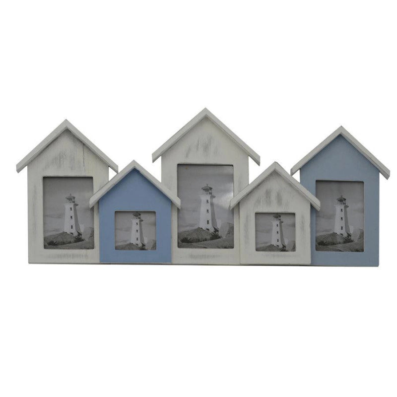 Portafoto mare legno cabine multiplo 5pcm 60x3,5h26