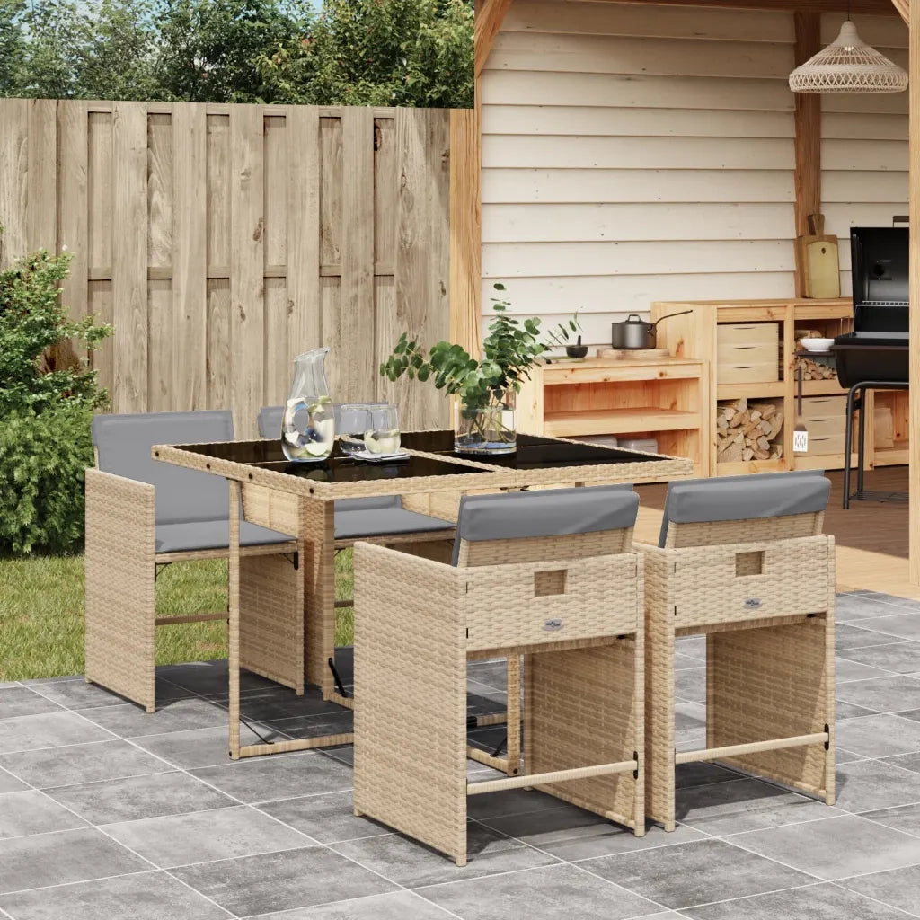 Set Pranzo da Giardino 5 pz | Set Salotto da Giardino con Cuscini Beige Misto Polyrattan