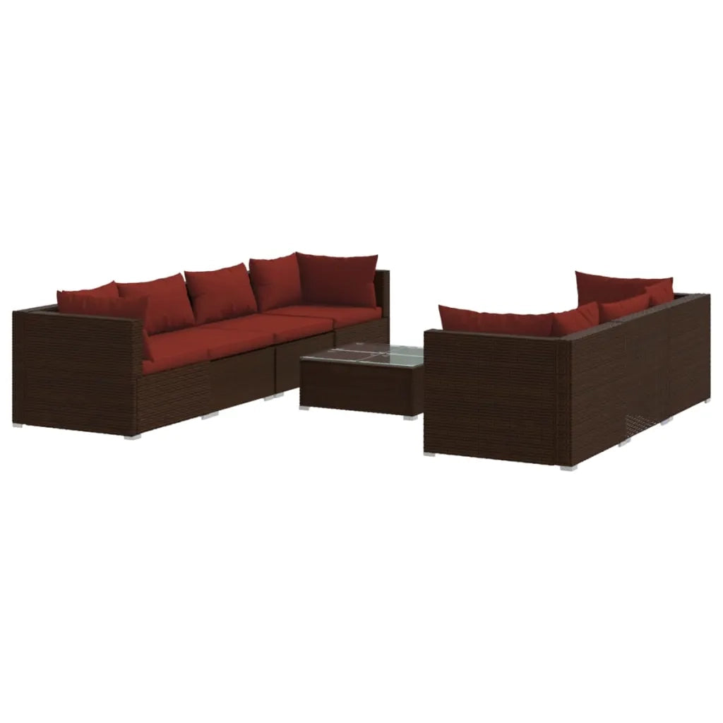 Set Divani da Giardino 8 pz con Cuscini in Polyrattan Marrone 3101507
