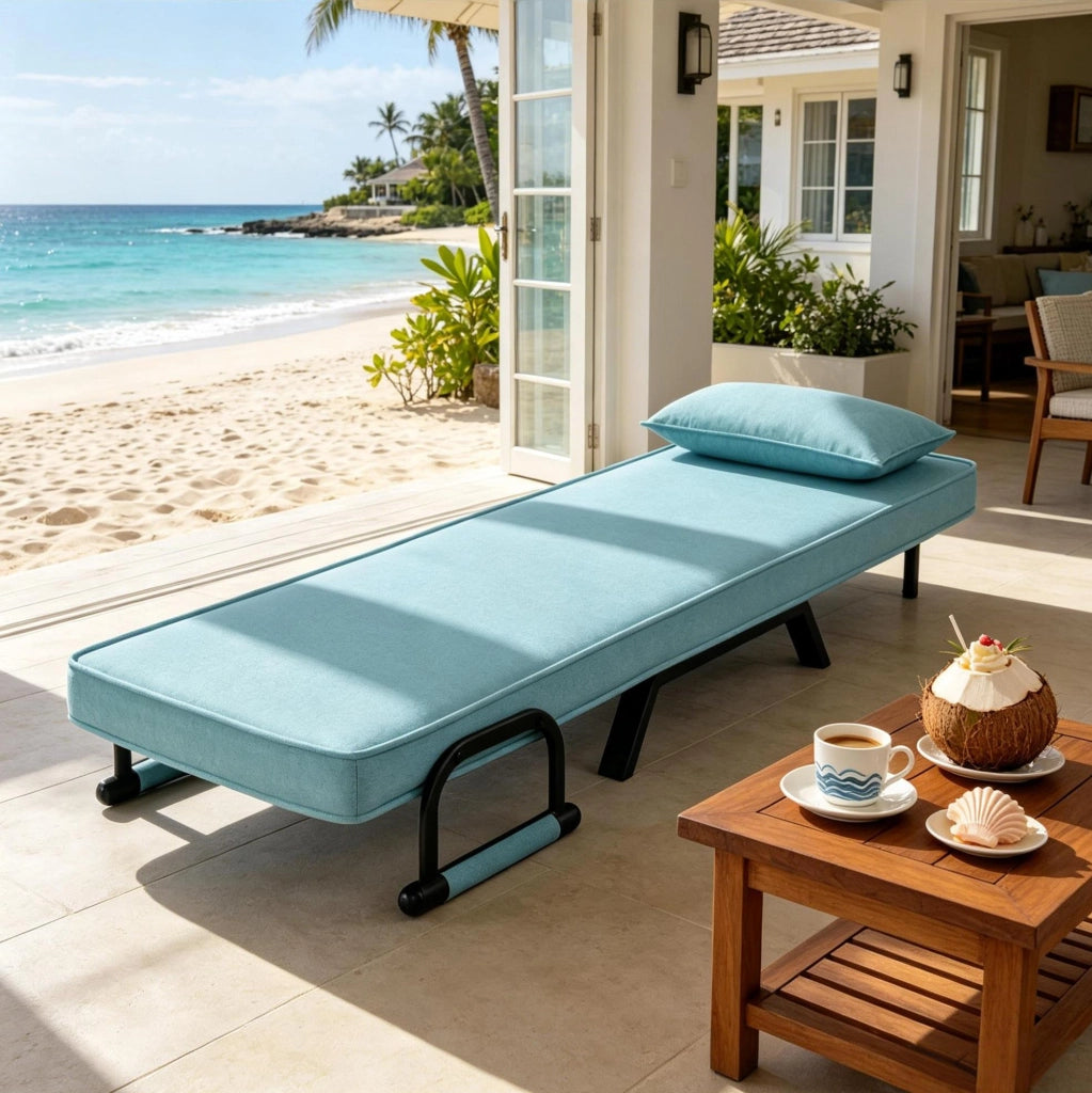 Poltrona letto pieghevole 3 in 1 blu con schienale regolabile