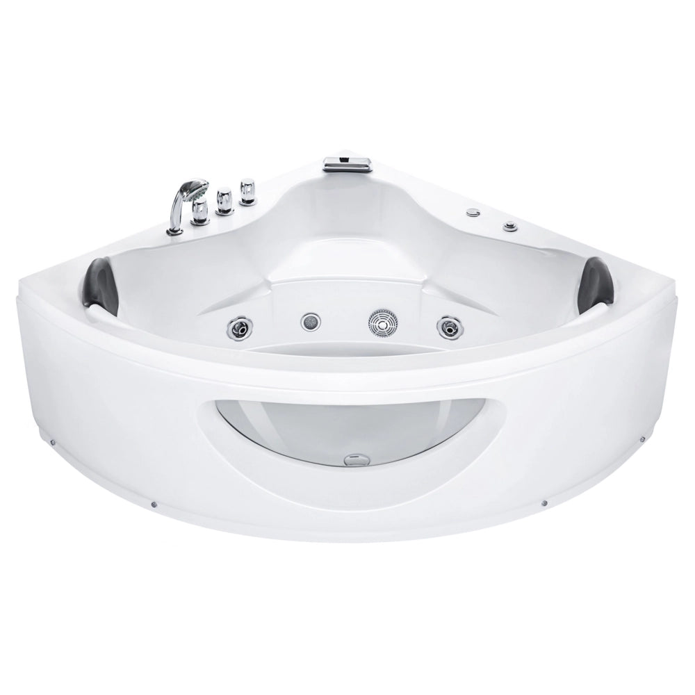 Vasca Idromassaggio Angolare Bianco Sanitario Acrilico con Luci LED 10 Getti Massaggio 190 x 138 cm Stile Moderno