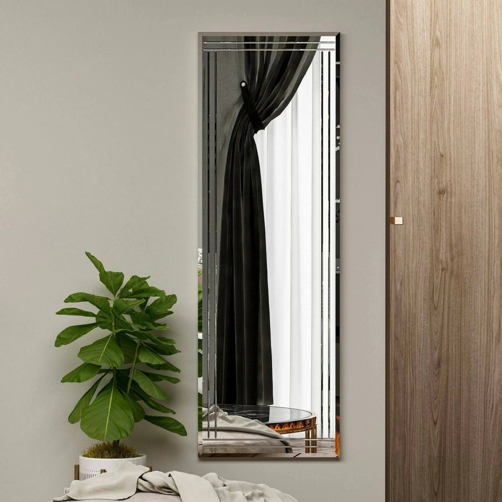 Specchio Mossano, Specchiera, Articolo d'arredo a muro, Decorazione con specchio, 40x2h120 cm, Bianco