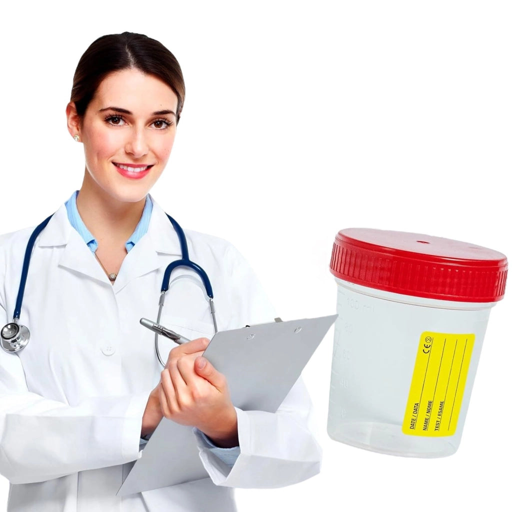 4 Pz CONTENITORI URINE 120 ml STERILE CON TAPPO ERMETICO A VITE