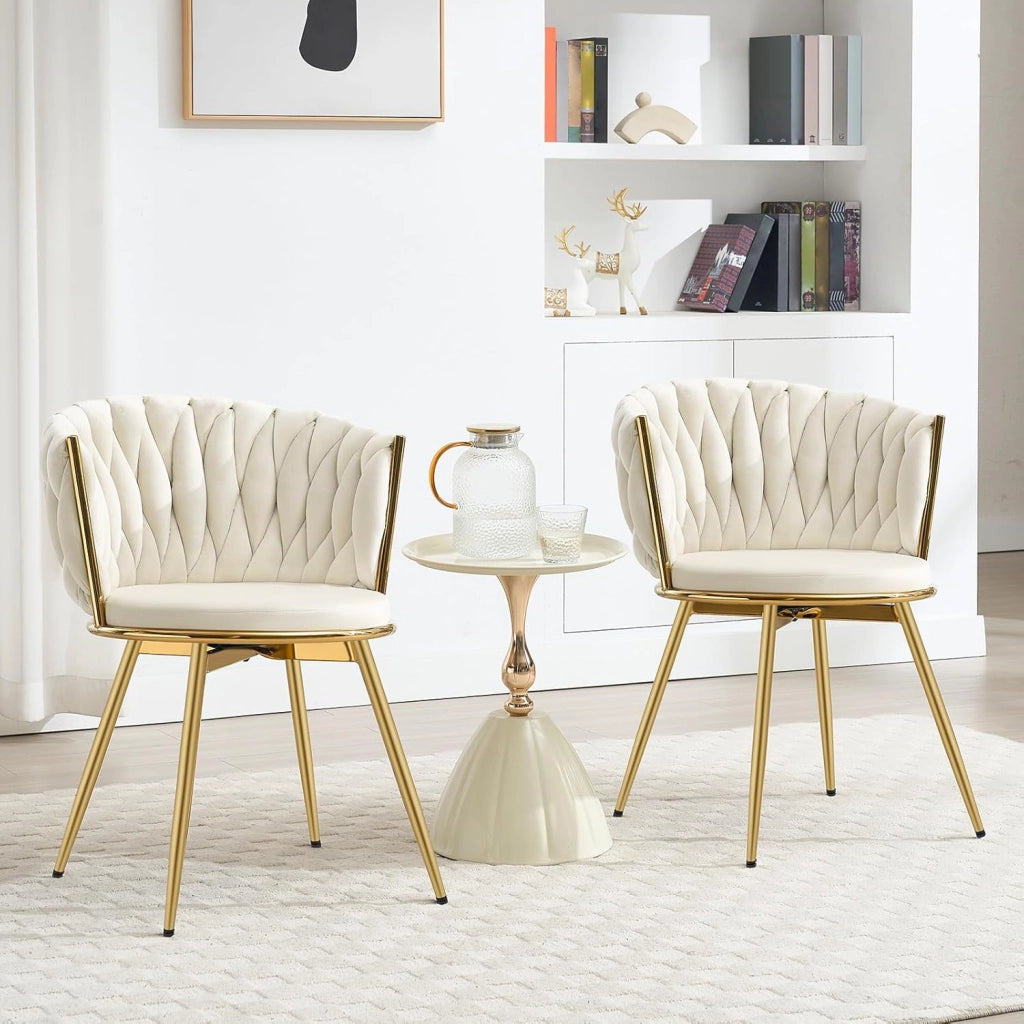 Sedie da Pranzo Girevoli Set di 2, Sedie da Cucina Ergonomiche Imbottite con Gambe in Metallo, Seduta in Velluto per Cucina, Soggiorno, Balcone, Beige, EZS84be-2