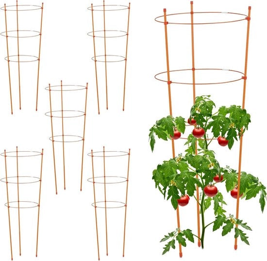 Impianto di sostegno per piante da 6 a 76 cm alto - 3 anelli regolabili - Pomodori arancioni - Metallo e plastica