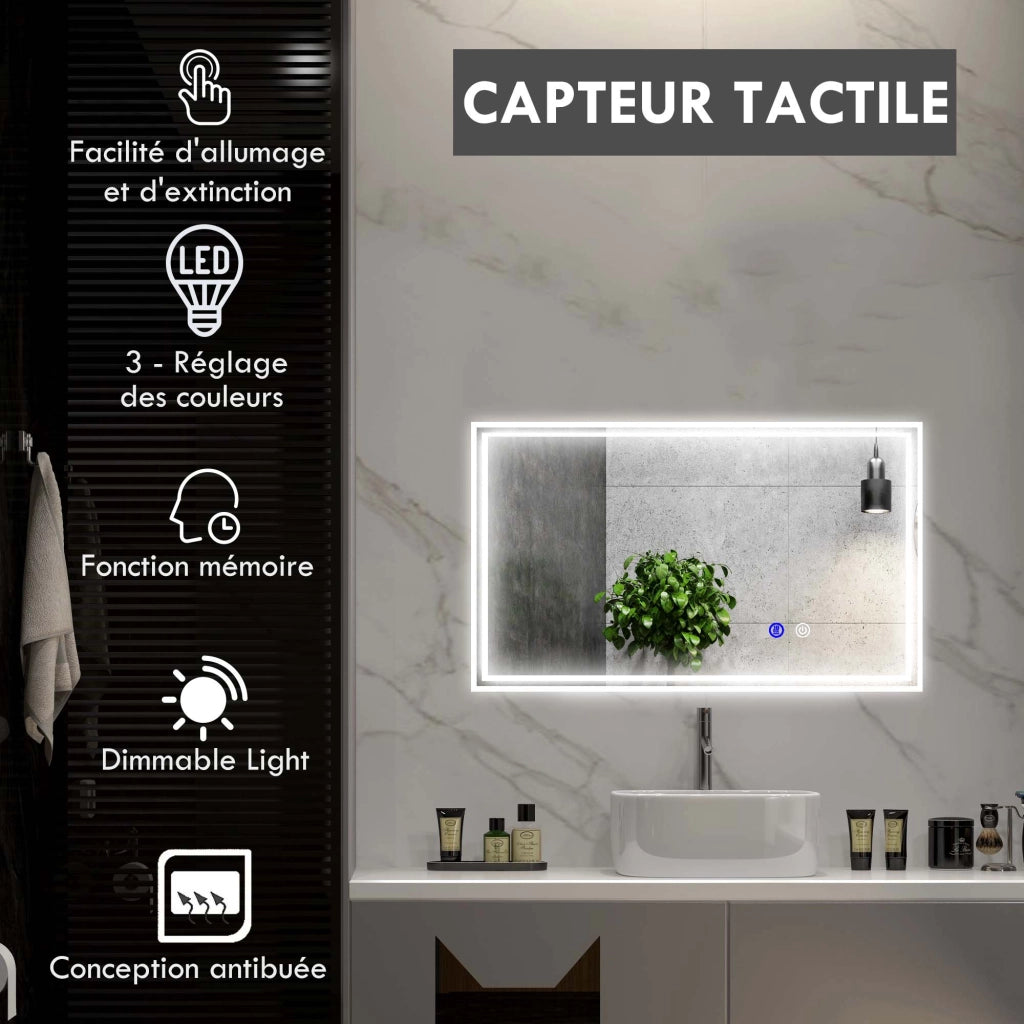 Specchio da bagno LED rettangolare ¨C Zephmum ¨C Bianco 100x60 cm