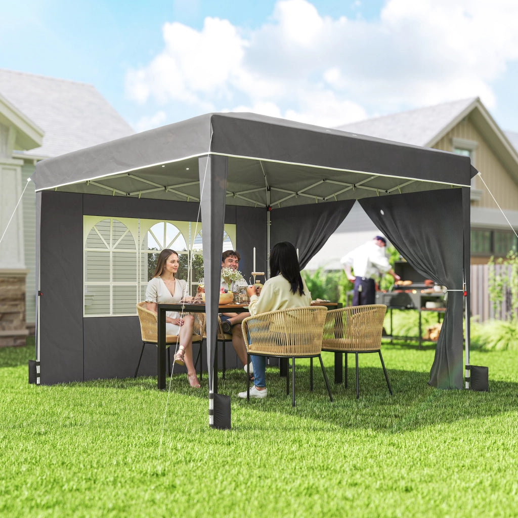 Tendone da giardino 3x3m ¨C zephmum ¨C pieghevole con pareti, grigio