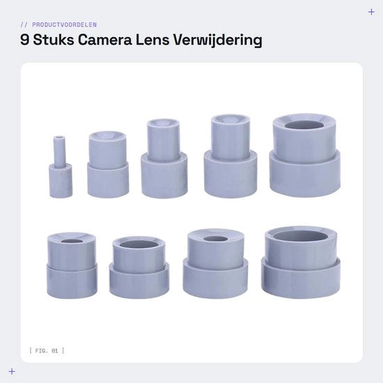 Kit di riparazione per lenti - 9 pezzi - Gomma - Strumento di riparazione per lenti - Presa antiscivolo - Adatto per lenti da 8 a 83mm - Kit di riparazione per lenti