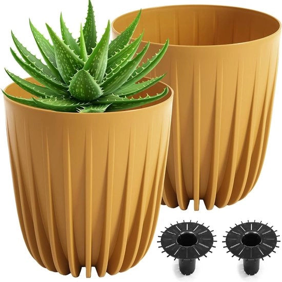 Set di vasi per piante decorativi in plastica, grande e piccolo, per piante e erbe, diametro 19 cm, con 2 contenitori.