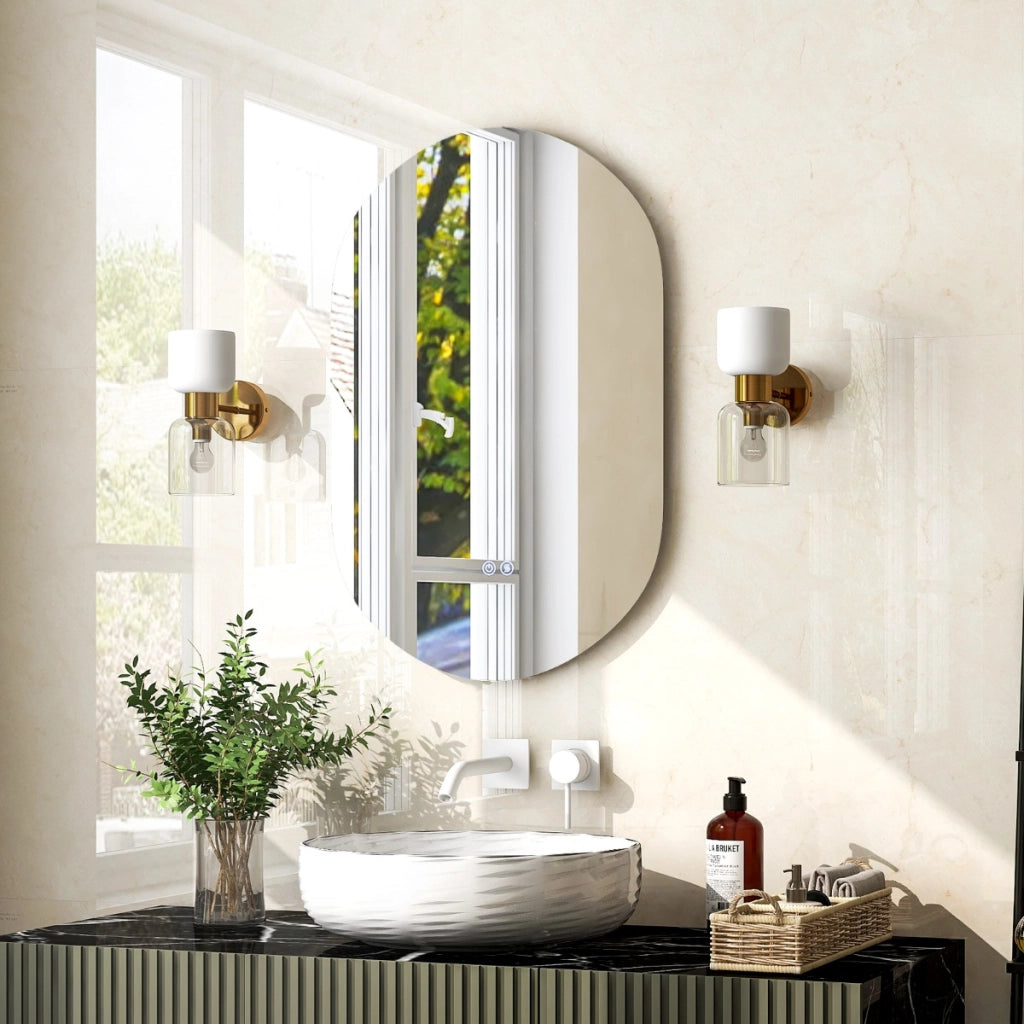 Specchio bagno antiesplosione con luce LED 80x50cm, Specchio a parete ovale con 3 tonalit¨¤ di luce pulsanti touch-Specchi da parete