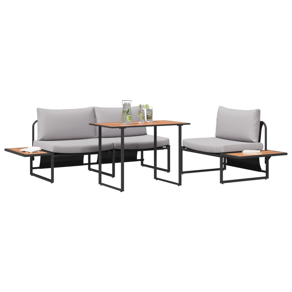 Set da Pranzo da Giardino 3 Pezzi con Cuscini Grigio Chiaro