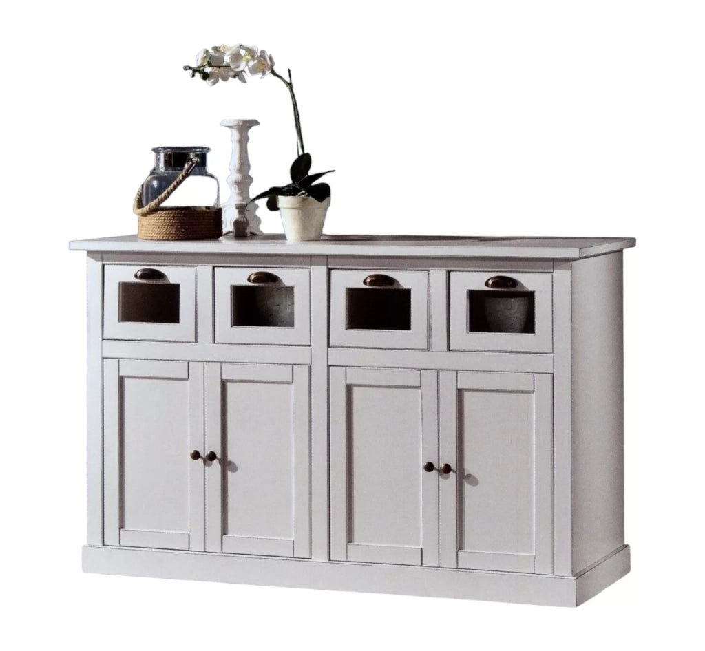 Madia credenza 4 porte 4 cassetti legno bianco 130x50x86 - Mobili 2G
