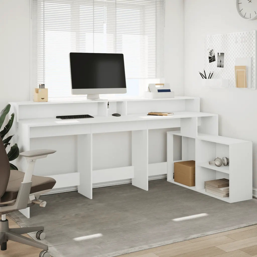Scrivania con Luci LED Bianca 200x104x91 cm in Truciolato 3309465