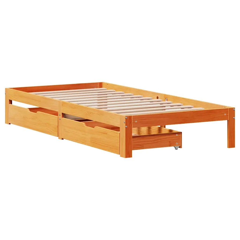 Giroletto Cassetti-Struttura Letto con contenitore Marrone Cera 90x200 cm Legno Massello Pino 569313