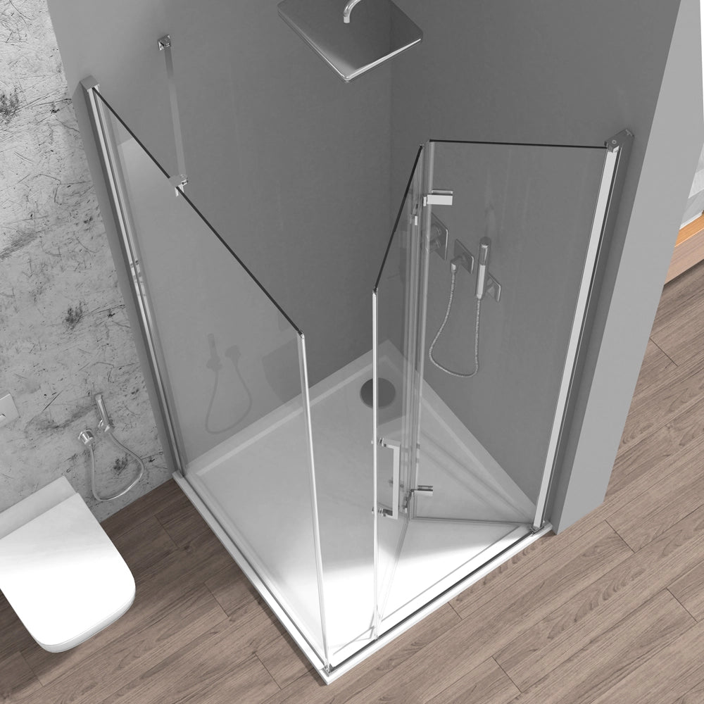 Box doccia angolare a soffietto 80x80 in vetro temperato trasparente con profili cromo Neos