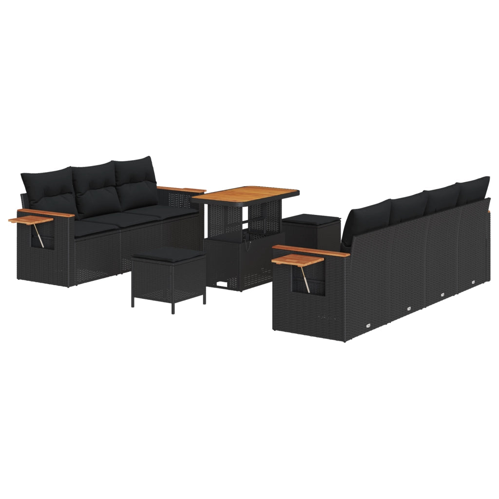 Set Divano da Giardino  10 Pezzi con Cuscini Rattan Poliaccia Nero