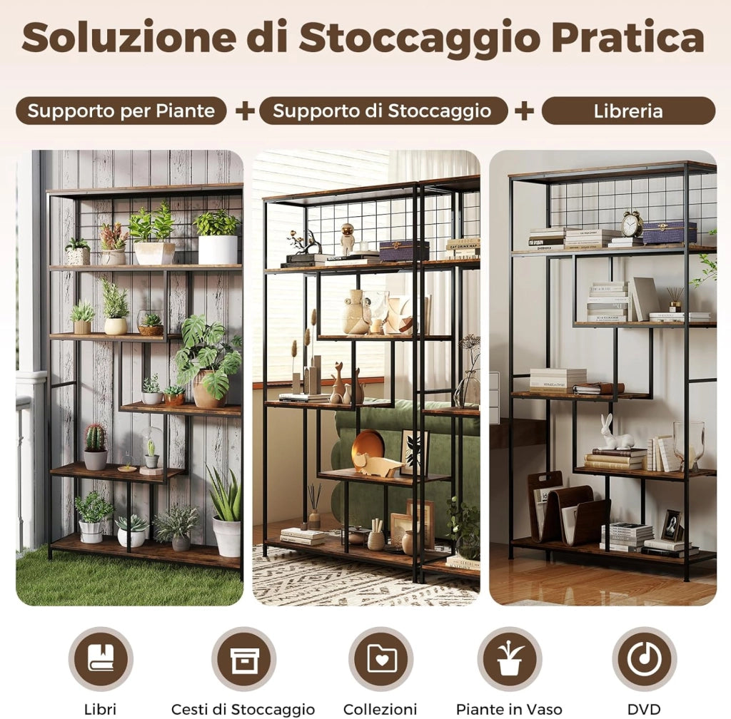 Scaffale Porta Piante a 6 Livelli, Portavasi da Interno con Rete Metallica, Scaffale Espositore Organizzatore per Soggiorno, Ufficio e Studio, 100 x 30 x 180 cm