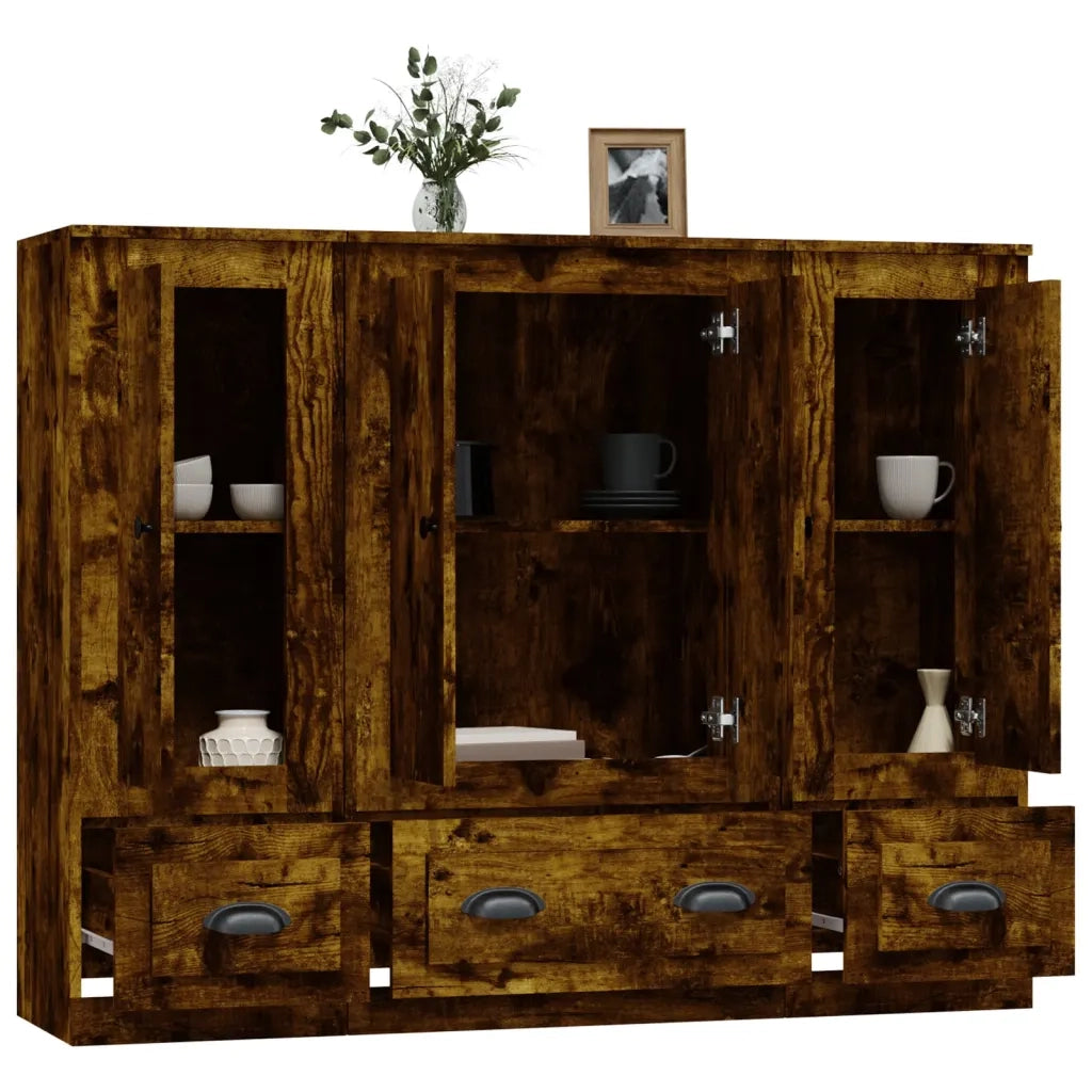 vidaXL Credenze 3 pz Rovere Fumo in Legno Multistrato