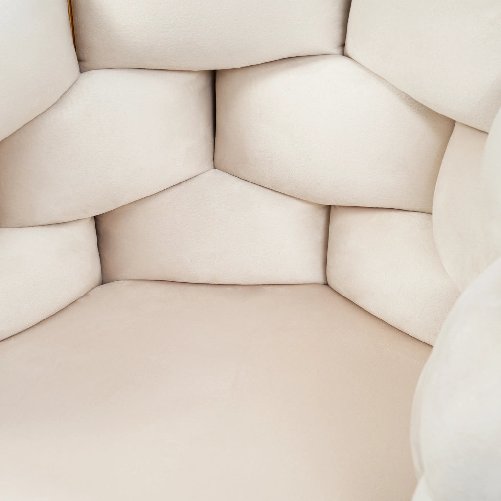 Sedia da pranzo in velluto con schienale ergonomico, seduta ampia e piedini regolabili, metallo dorato beige