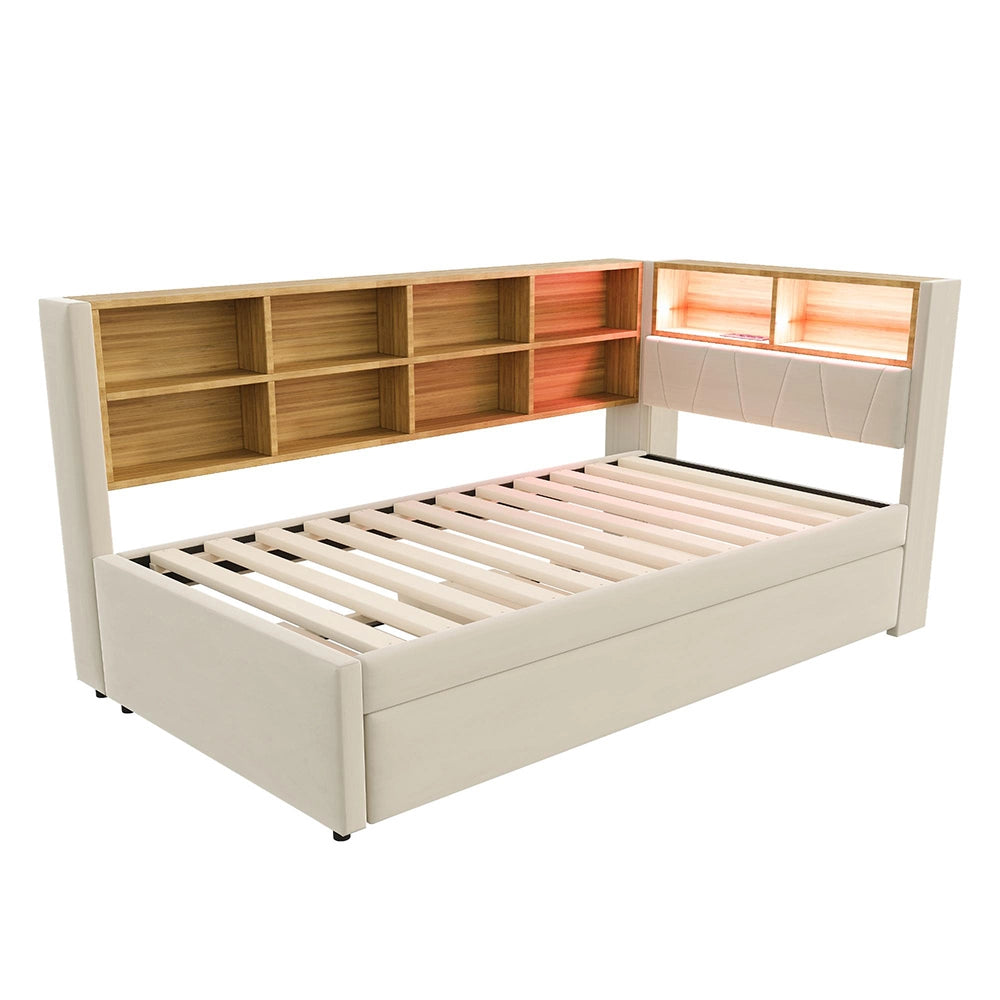 Divano letto - Xylo - 90x200 cm letto nascosto USB beige