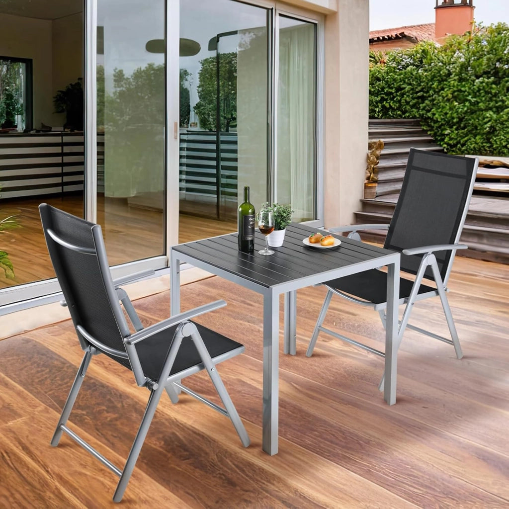 Set Giardino Esterno Alluminio 3 Pezzi, Tavolo da Giardino con Sedie, 1 Tavolo e 2 Sedie Pieghevole, Salotto Per Patio Giardino Balcone Veranda Esterno Piscina Terrazzo, Grigio argento