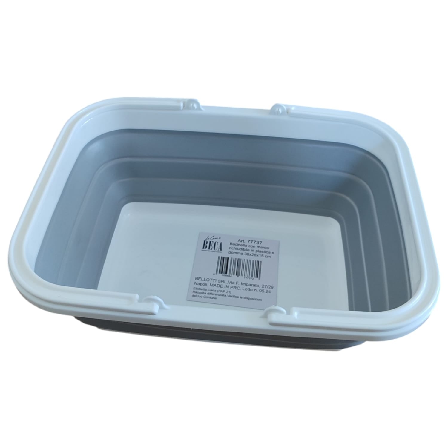 BACINELLA PIEGHEVOLE MULTIFUNZIONE 38x28x15cm GRIGIO E BIANCO CON MANIGLIE