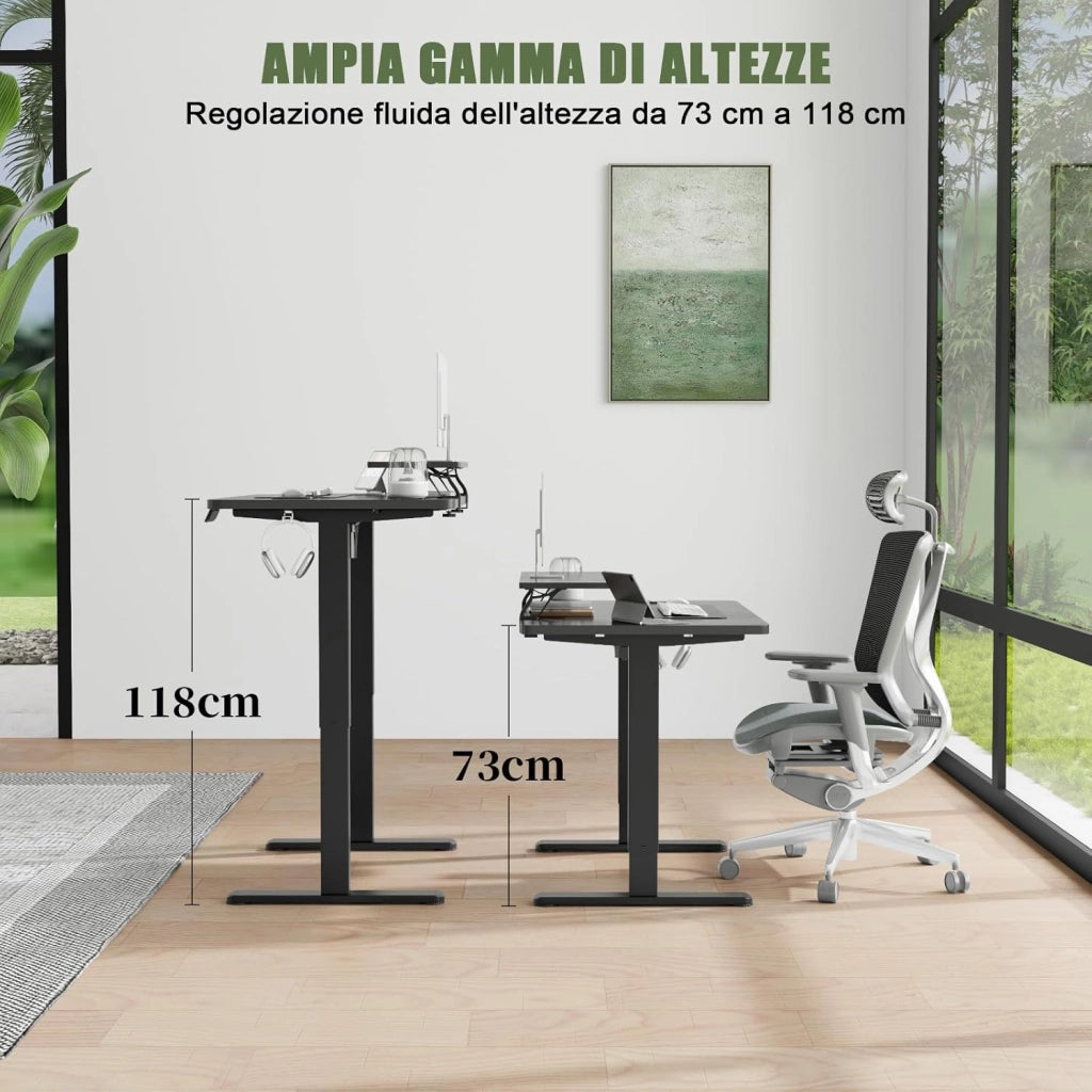 120 x 60 cm Scrivania Regolabile in Altezza con Supporto per Monitor, Regolabile con 2 Altezze di Memoria, Per Camera da Letto, Studio, Ufficio(Nero)