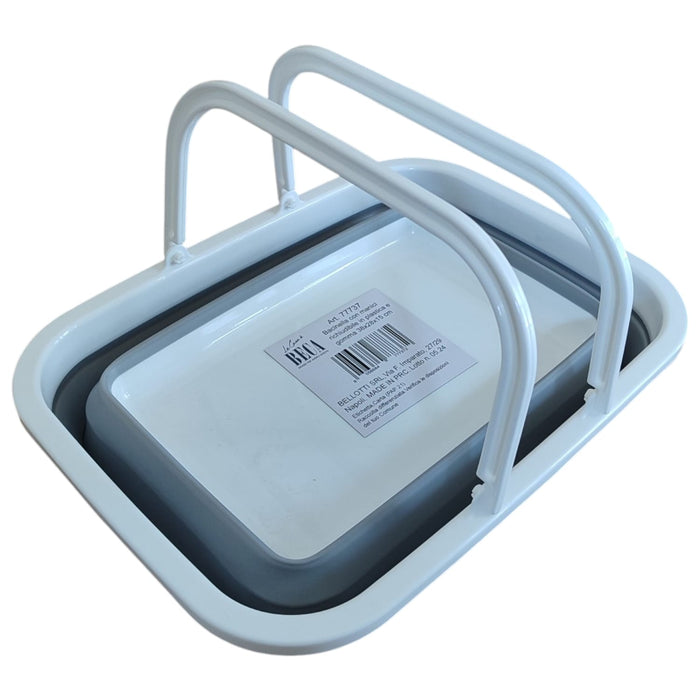 BACINELLA PIEGHEVOLE MULTIFUNZIONE 38x28x15cm GRIGIO E BIANCO CON MANIGLIE