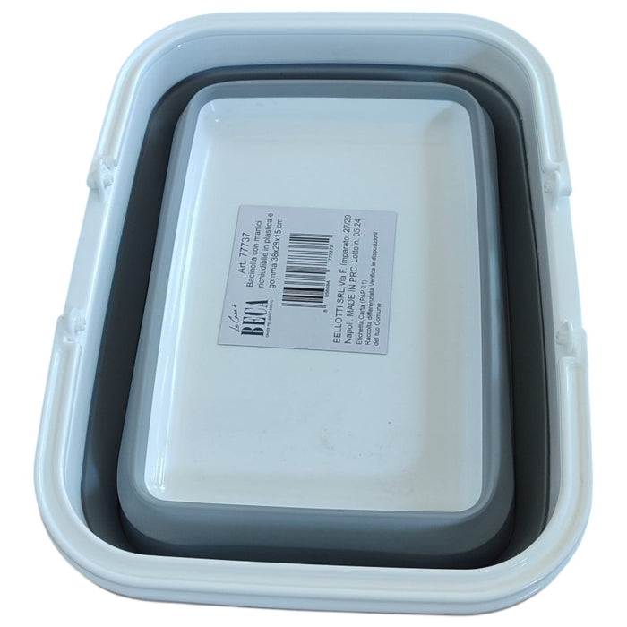 BACINELLA PIEGHEVOLE MULTIFUNZIONE 38x28x15cm GRIGIO E BIANCO CON MANIGLIE