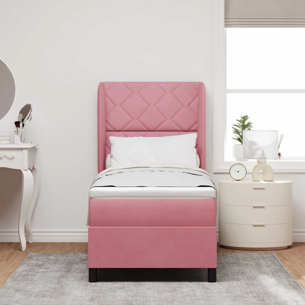 Letto a molle con materasso Rosa 200 x 80 cm Velluto 3340957