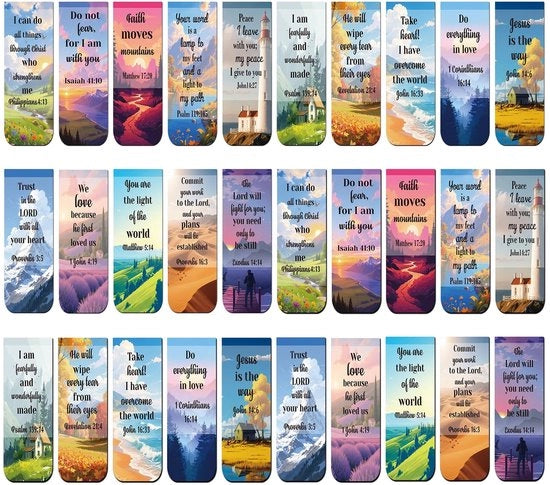 Bladwijzers magnetici 30 pezzi - Puntatori per libri con ispirazione - Clip per segnalibri religiosi - Materiali ecologici - Stampato a doppia faccia con alta definizione
