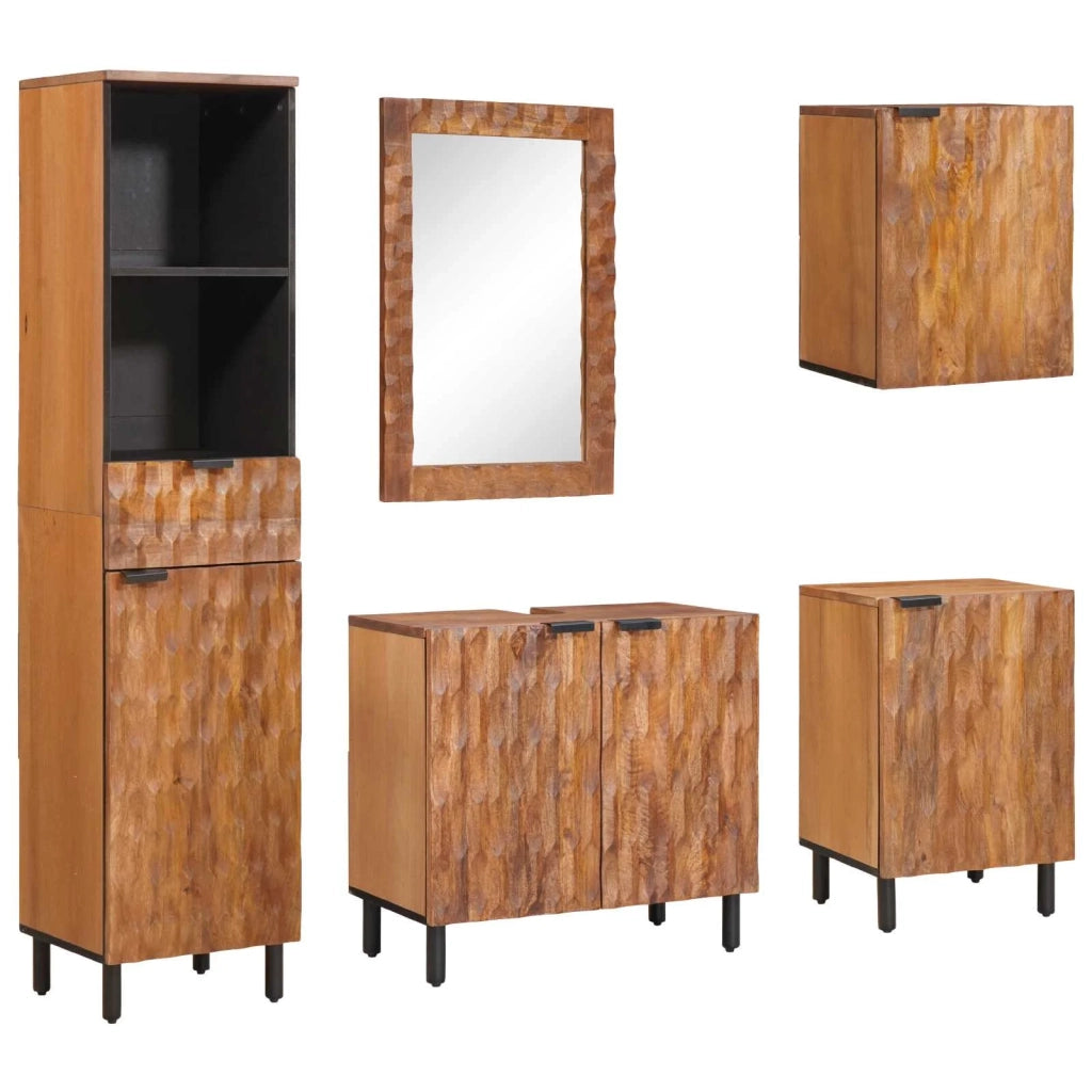 Set da Bagno con cassetto con porta 5 pcs Acacia Marrone Winish