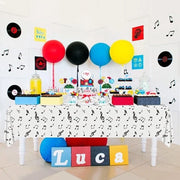 Tavolino coperto riutilizzabile - 4 pezzi - Tema musica - 220 x 130 cm - Decorazione per festa di compleanno - Accessori decorativi - Copertura tavolo per festa