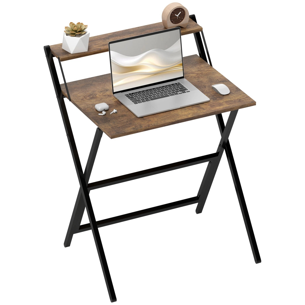 Scrivania Pieghevole con Scaffale ¨C Zephmum ¨C Legno Marrone 65.5x45 cm