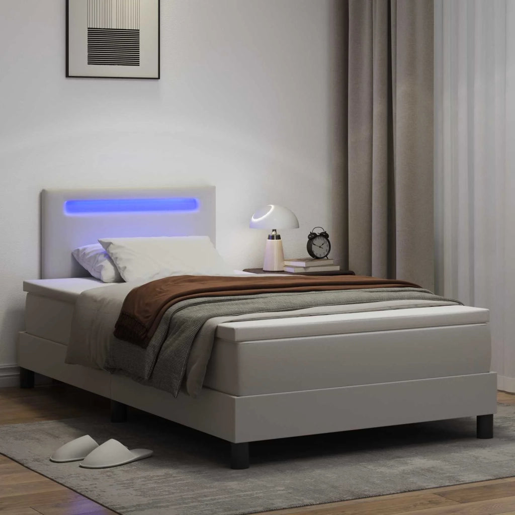 Letto a molle con materasso Bianco 120 x 190 cm Pelle sintetica 3339041