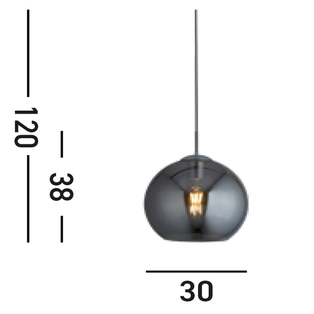 Sospensione Contemporanea Balls Acciaio Cromo Vetro Fumè 1 Luce E27 D30Cm