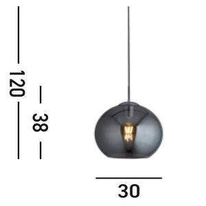 Sospensione Contemporanea Balls Acciaio Cromo Vetro Fumè 1 Luce E27 D30Cm