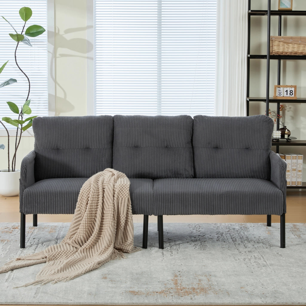 DIVANO 3 POSTI in corduroy grigio con tasche laterali