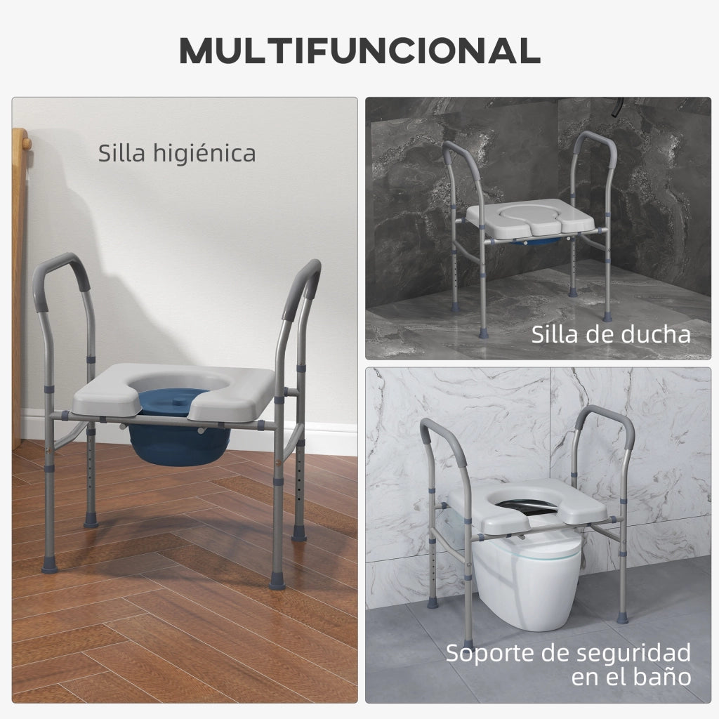 Sedia WC in alluminio regolabile con cuscinetti antiscivolo ¨C zephmum ¨C Grigio