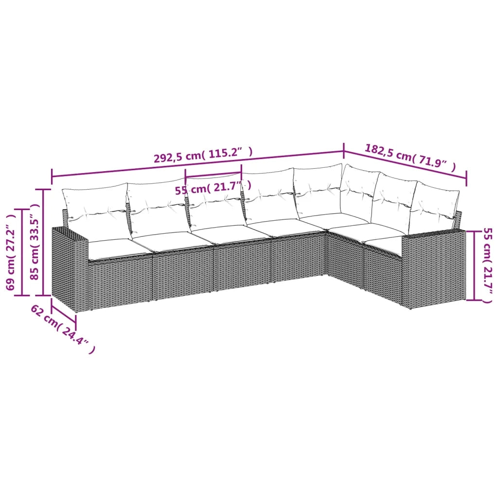 Set Divani da Giardino 7pz con Cuscini Grigio Chiaro Polyrattan 3251389