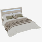 Letto Matrimoniale 160x200 cm con LED Regolabile e Schienale Regolabile in Tessuto Beige