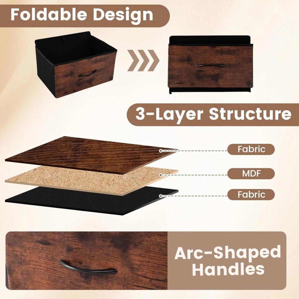 Cassettiera industriale con 4 cassetti in tessuto, in legno e metallo, 45 x 30 x 95 cm