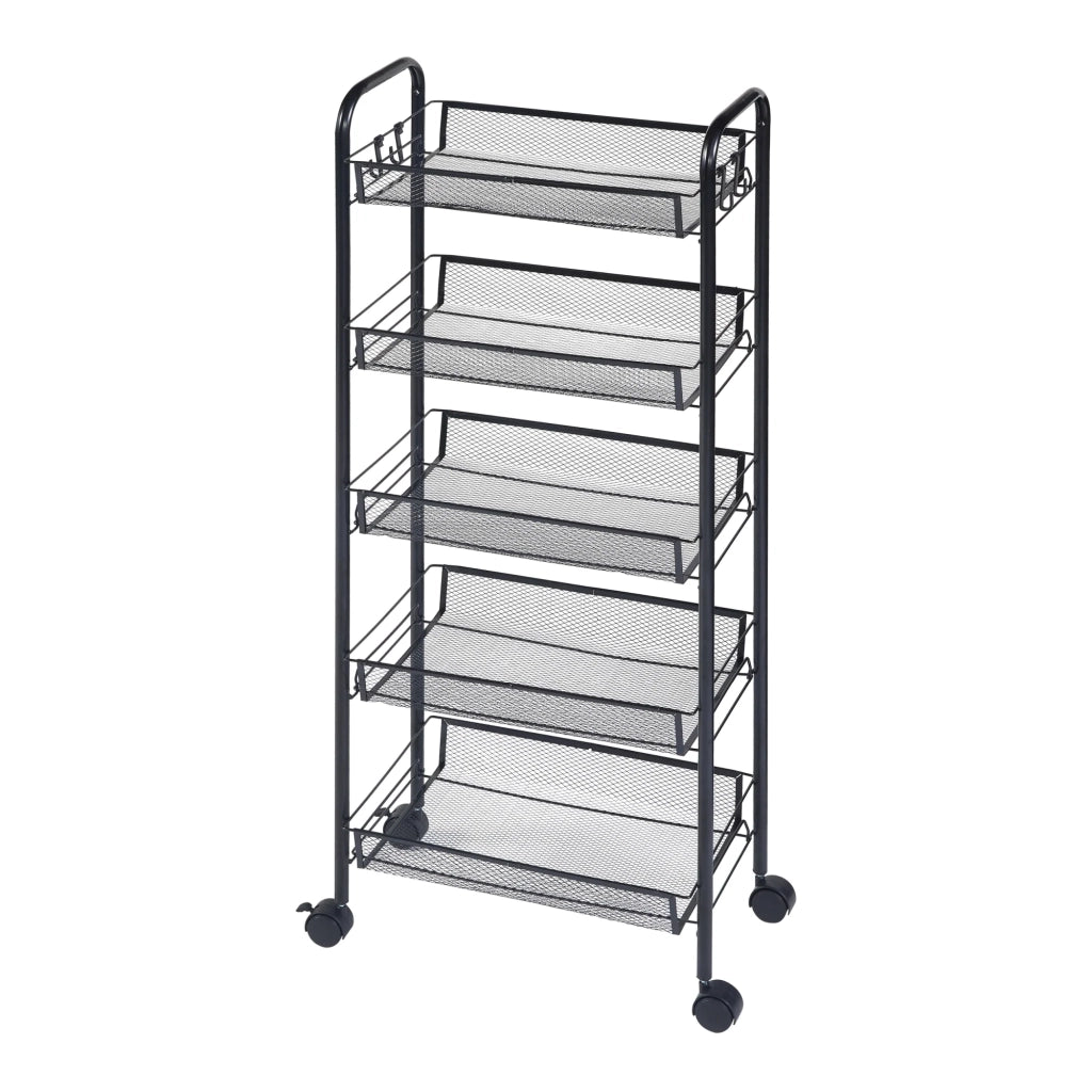 Carrello di servizio carrello da cucina/soggiorno unità di stoccaggio a 5 ripiani 103 x 44 x 26 cm acciaio nero 03_0009262