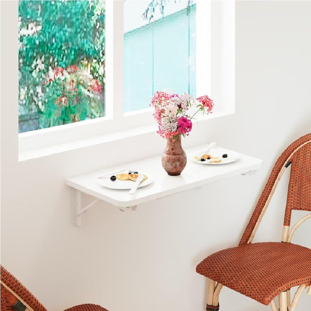 Tavolo Pieghevole a Muro Salvaspazio Multiuso in MDF Bianco 80x60cm