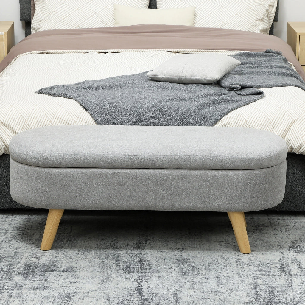 Pouf con Cuscino Imbottito in Velluto ¨C Zephmum ¨C Grigio Chiaro con Gambe in Legno